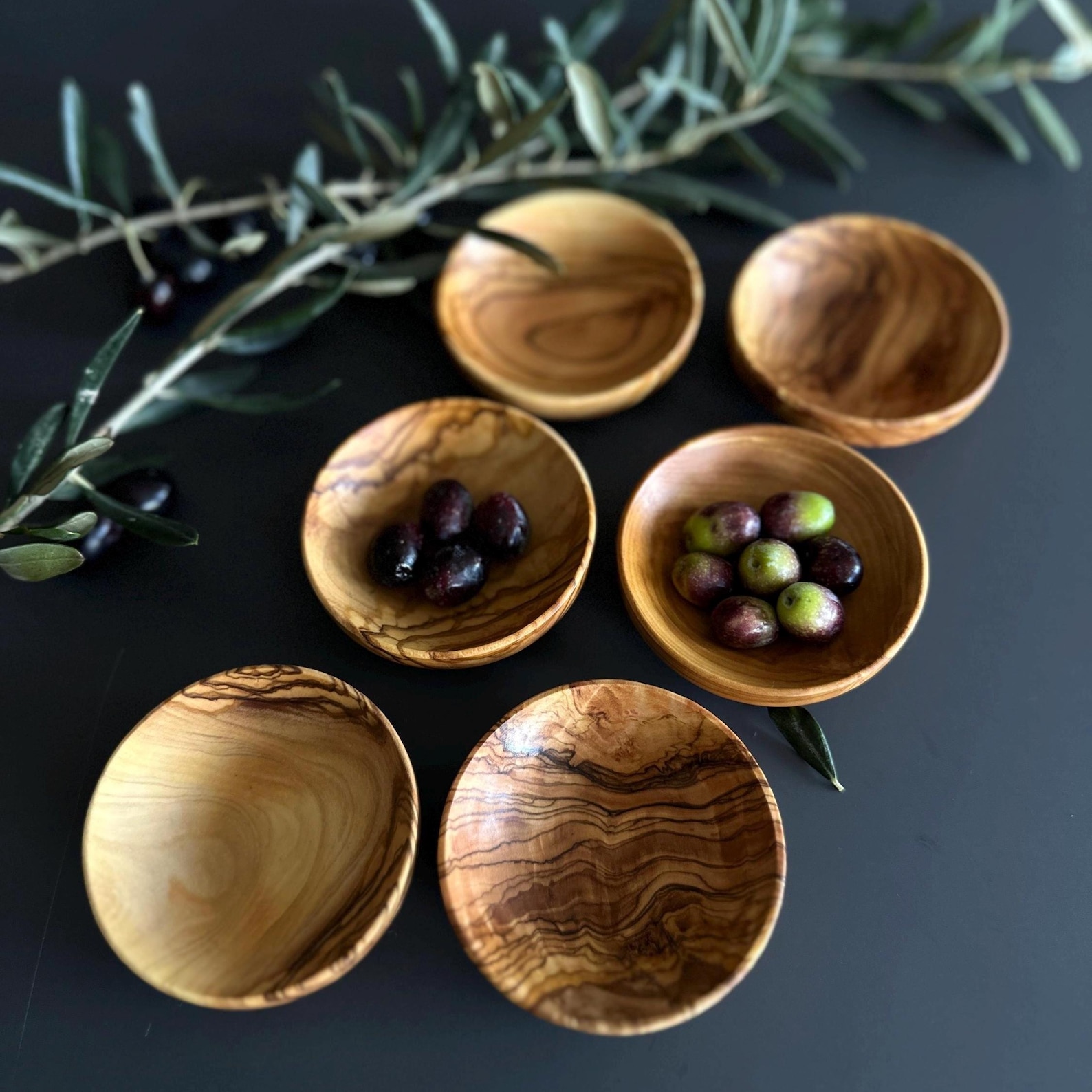Olive Wood Mini Bowls | Christmas Dishes - Set of 4 dip bowls
