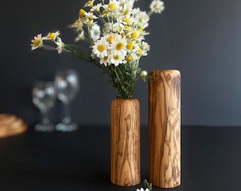 Conjunto de jarrones minimalistas de madera de olivo, jarrones de madera de olivo