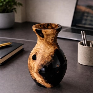 Olive Wood Epoxy Vase – Handcrafted Natural Wood Art Home Decor