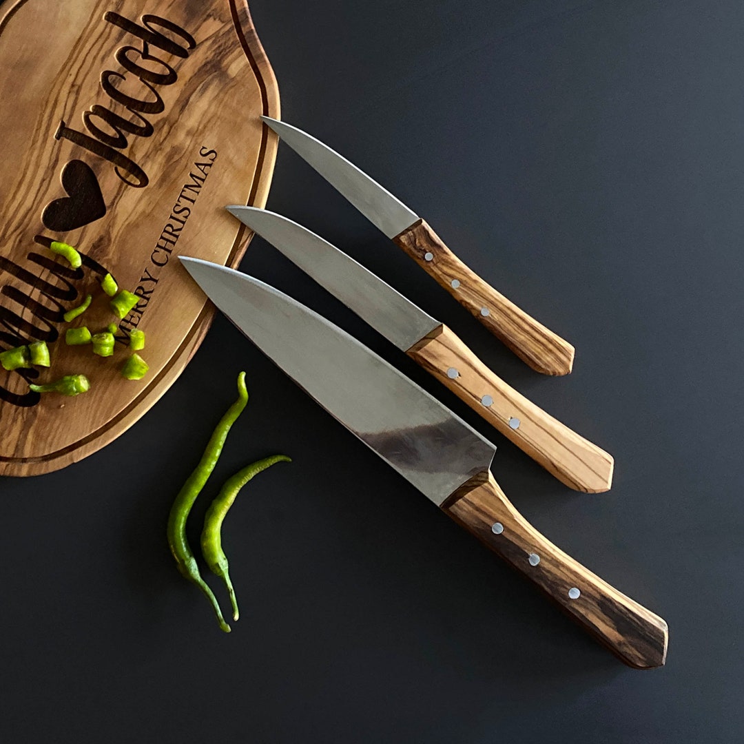 Olive Wood Knife Set, Wood Handle Stainless Steel Knife, Olive Wood