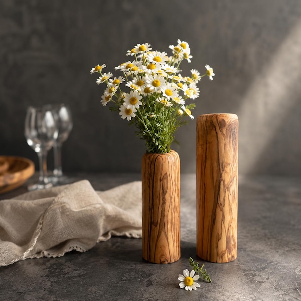 Juego de jarrones minimalistas de madera de olivo / Jarrones de madera de olivo / Regalo para el hogar