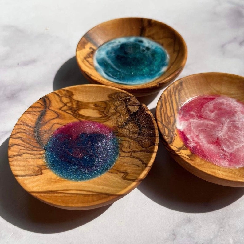 Deformed Olive Wood Mini Bowls in Bulk, Rustic Tiny Dishes image 5