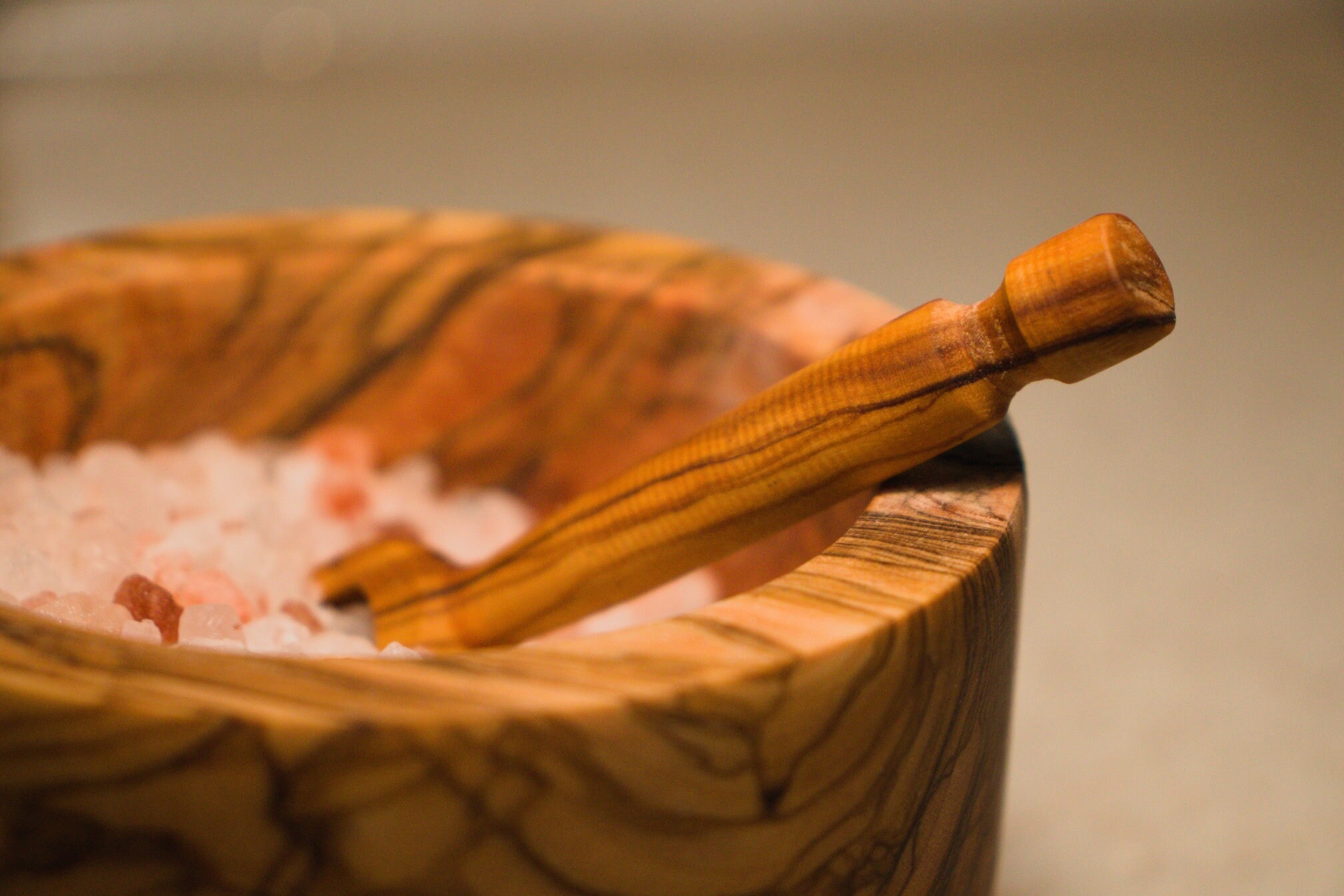 Olive Wood Salt Bowl With Spoon and Lid Etsy