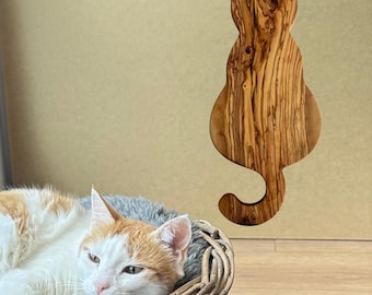 Personalized Cat Shaped Olive Wood Cheese Board | Gift For Cat Lovers