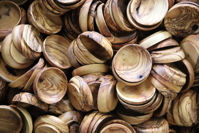 Deformed Olive Wood Mini Bowls in Bulk, Rustic Tiny Dishes image 1