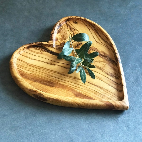 Olive Wood Heart Shape Plates, Wooden Valentine's Day Gift