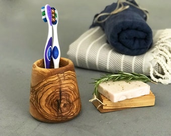 Olive Wood Bathroom Set, Olive Wood Toothbrush Holder, Authentic Toothbrush Holder, Natural Wood Toothbrush Holder, Luxury Toothbrush Holder