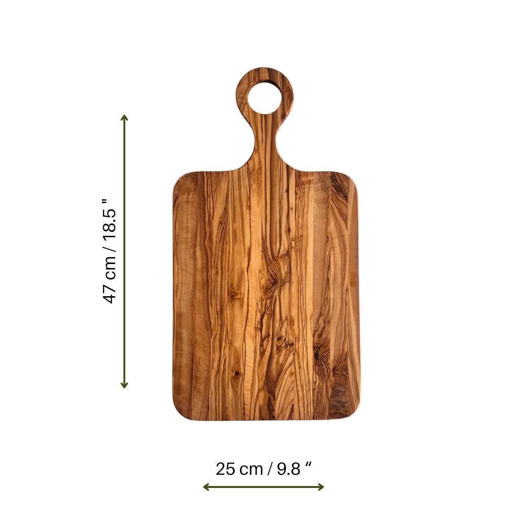 オリーブウッドのカスタマイズ可能なハンドル付きカッティングボード