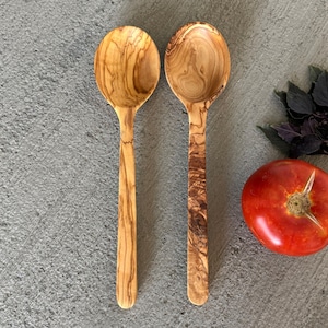 Handcrafted Olive Wood Spoon – Rustic Wooden Spoon for Serving & Cooking | Single or Set of 2 | Eco-Friendly Natural Utensils