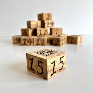 Olive Wood QR Code Table Number Sign - Restaurant Table Ordering System - Wooden QR Code Table Stand