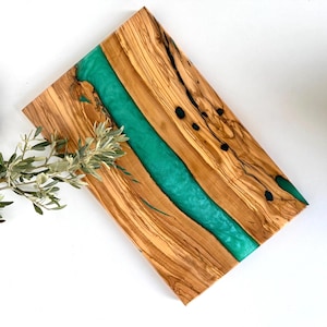 Olive Wood Charcuterie Board with Epoxy Resin | Serving Tray for Cheese | Valentin Day Gift l Resin Charcuterie Board