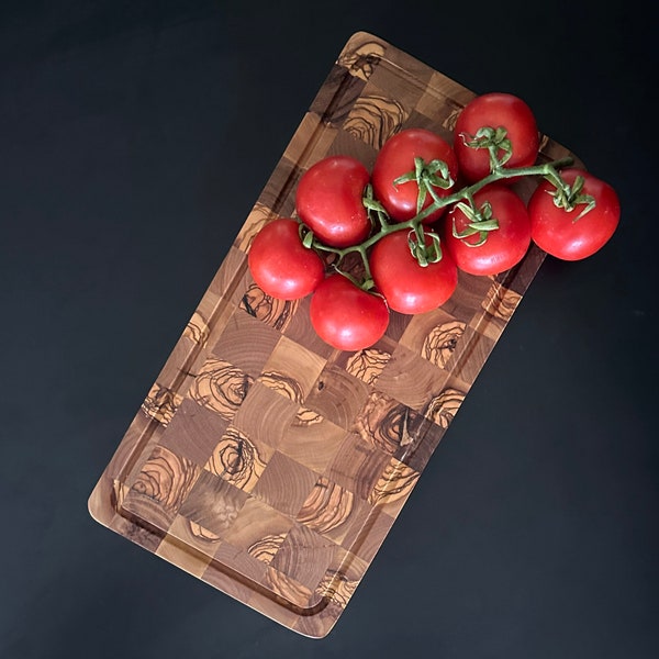 Olive Wood End Grain Cutting Board, Wooden End Grain Cutting Board Modern Style, Puzzle Shape Wooden Cutting Board, Luxury Cutting Board