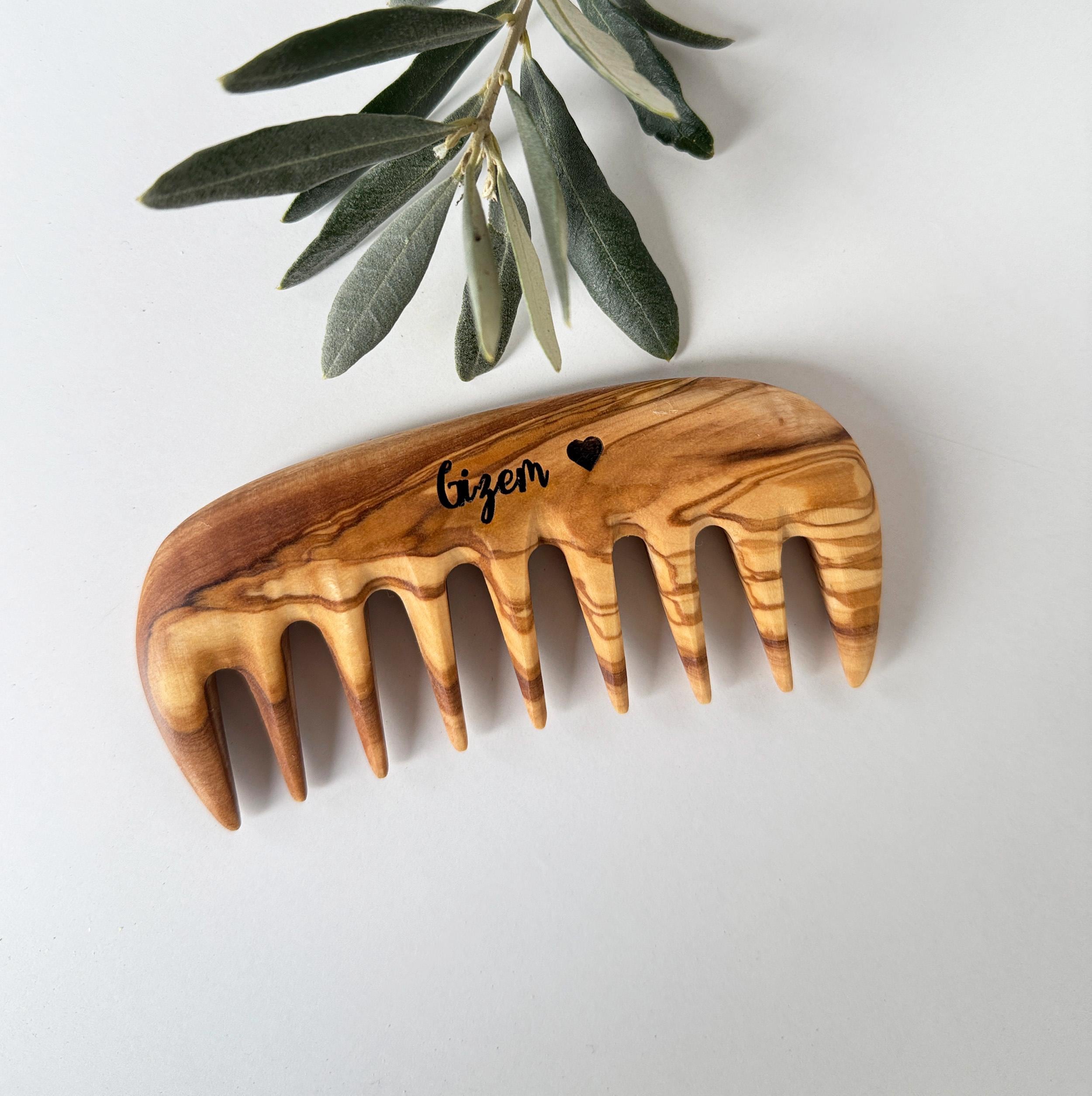 Customizable Bag Size Wide Tooth Comb - Olive Wood Handmade Comb - Gift For Mom