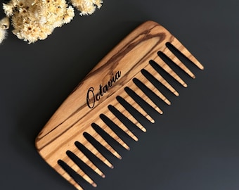 Personalized Olive Wood Wide Tine Comb, Handmade Wooden Beauty Comb, Authentic Hair comb, Valentine day gift
