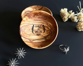Personalized Olive Wood Ring Dish, Engagement Gift