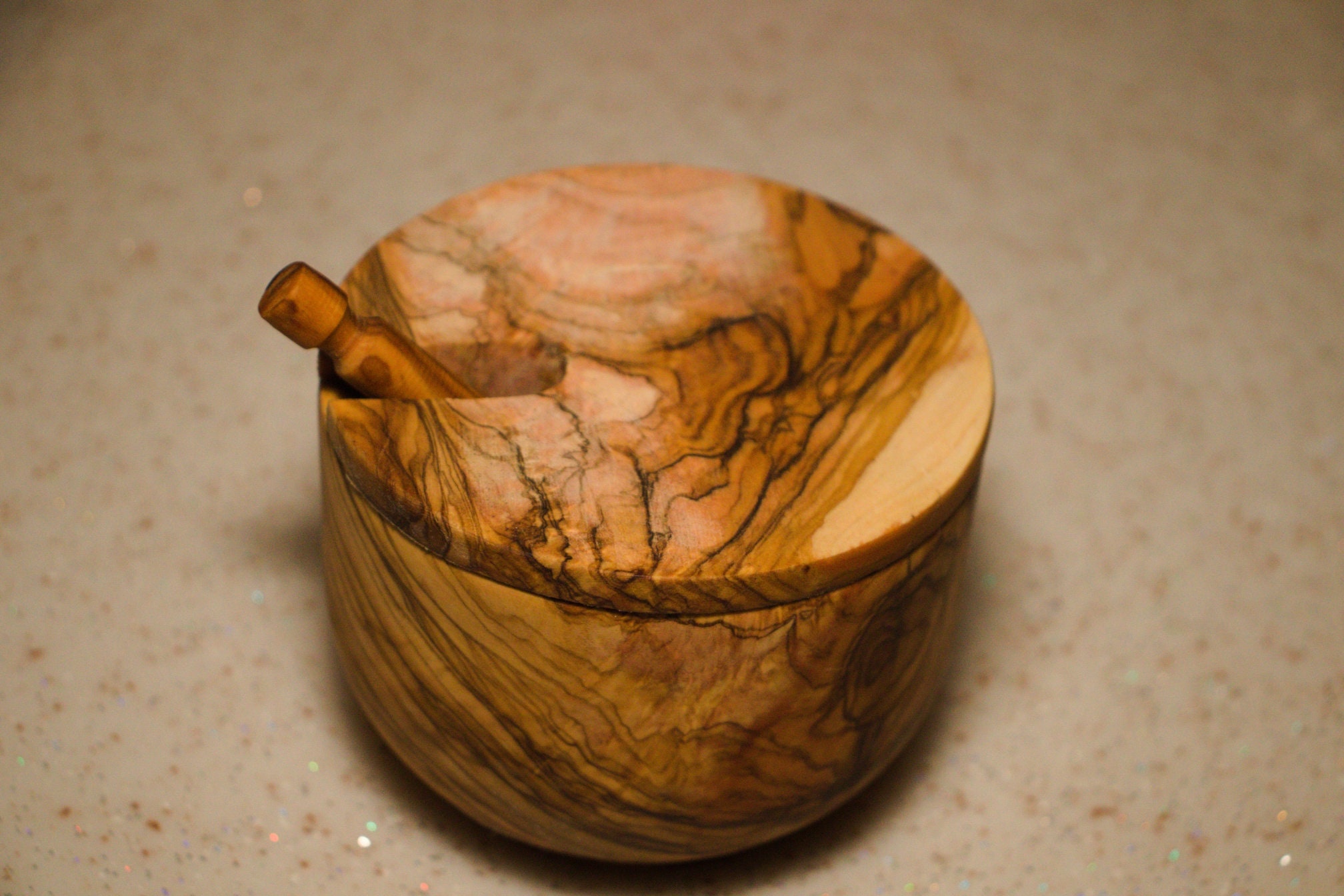 Olive Wood Salt Bowl With Spoon and Lid Wooden Salt Bowl Etsy