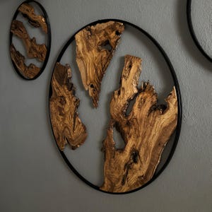 Live Edge Olive Wood Wall Art -| 36 inches Metal Frame Wall ArtRound Metal Framed Wall Decor | Wooden Wall Decor | Olive Wood Wall Art |