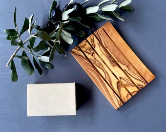 Jabonera de madera de olivo, jabón de aceite de oliva de regalo