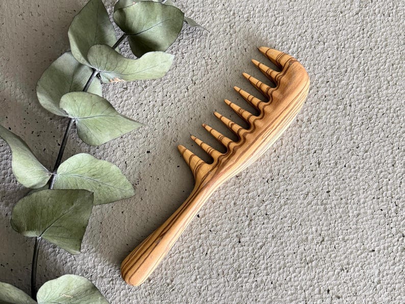 Olive wood comb, comb for curly hair, massager comb, wide teeth comb