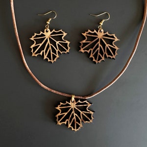 Handcrafted Leaf Pattern Olive Wood Necklace - Genuine Calfskin Cord - 17.7&quot; & 23.6&quot; Lengths with 2&quot; Extension Chain