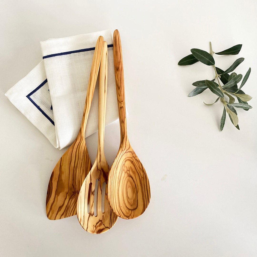 Olive Wood Organic Cutlery, Olive Wood Serving Spoon Etsy