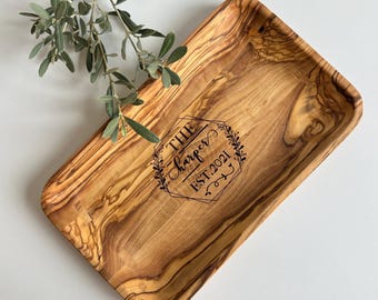 Personalized Olive Wood Serving Tray, Handmade Olive Wood Tray