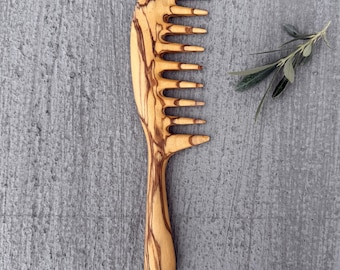 Personalizable Olive Wood Wide-Tooth Comb – Handmade, Natural Wood Hair Comb - Wooden Comb For Damaged Hair