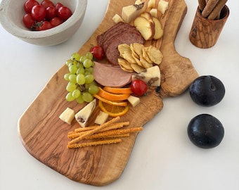 Natural Olive Wood Cutting Board, Live Edge Rustic Charcuterie Board