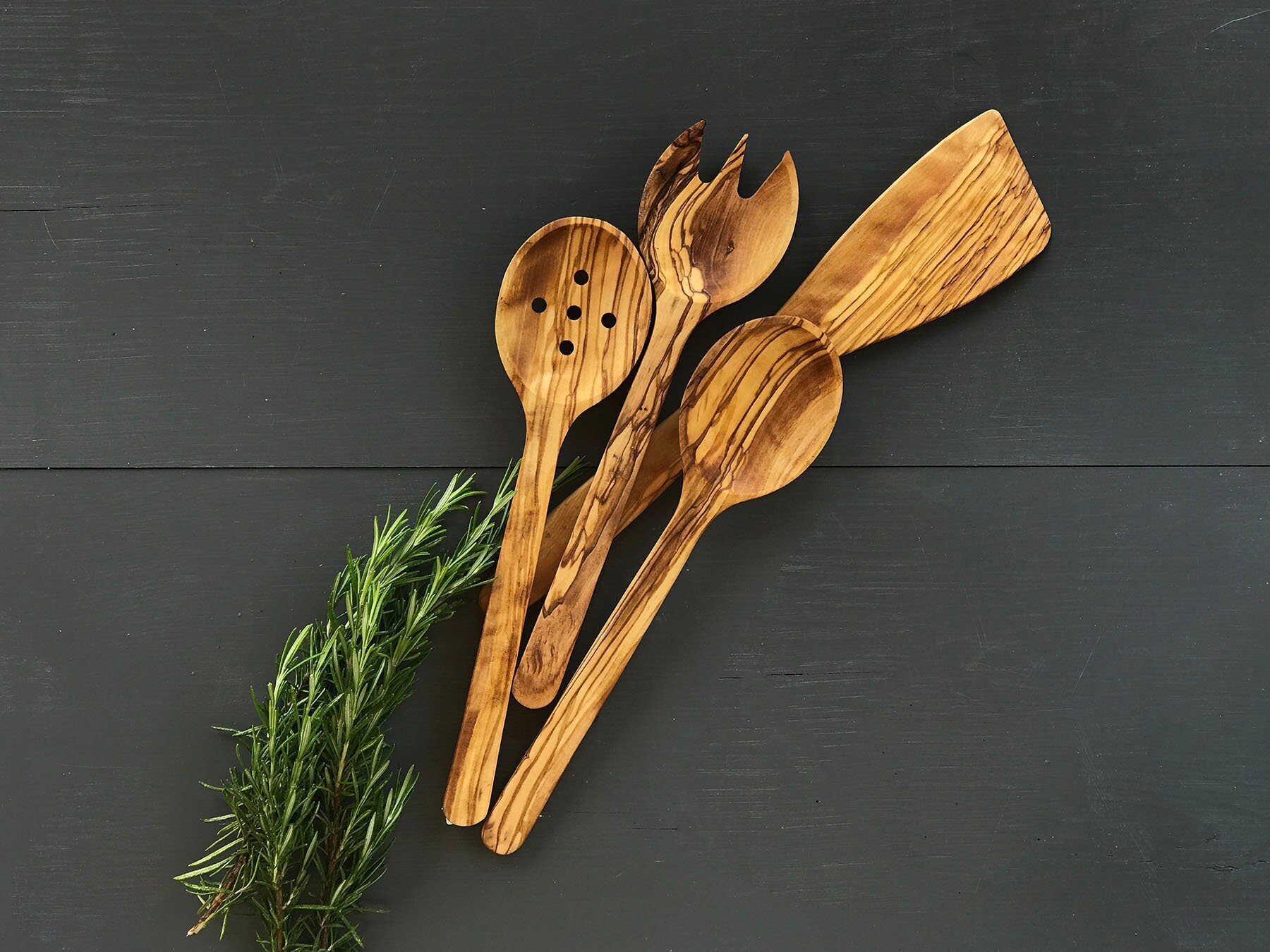 Olive Wood Cutlery Holder and Spoon Set