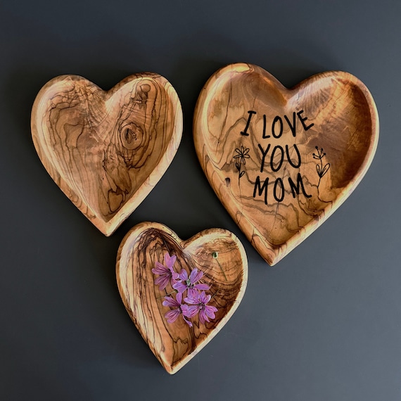 Personalized Olive Wood Heart shaped Plate Set of 3 Rustic Decorative Serving Platters Various Sizes Available Etsy