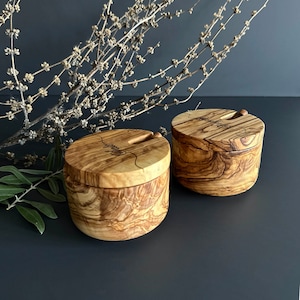 Personalized Olive Wooden Spice Bowl, Salt Bowl, Sugar Bowl with Spoon