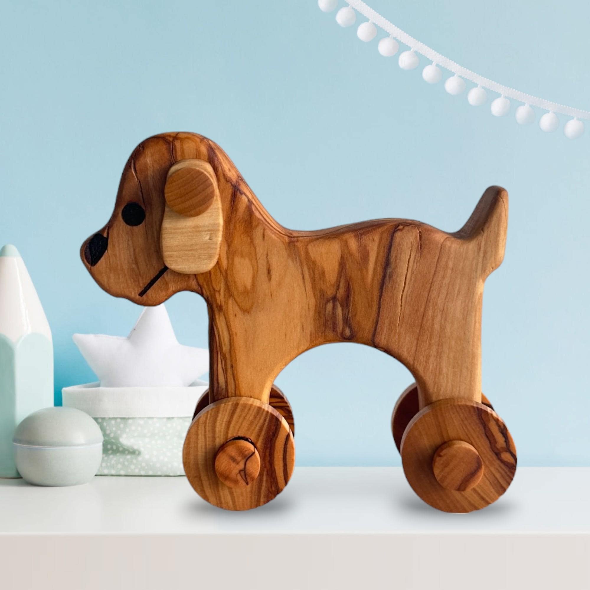 Personalized Handcrafted Olive Wood Toy Dog – Chemical-Free, Natural & Eco-Friendly Wooden Dog Toy for Kids