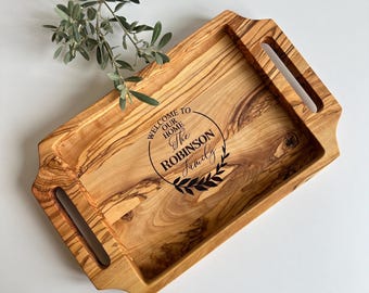 Personalized Olive Wood Serving Tray for Stylish Presentation, Christmas Gift, Gift For The Home