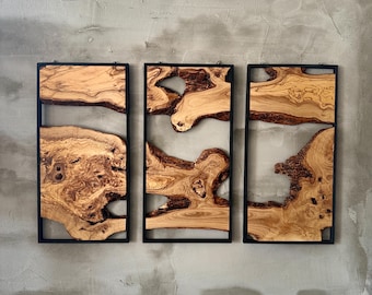 Olive Wood Wall Decor Set - Live Edge, Rustic Modern Art