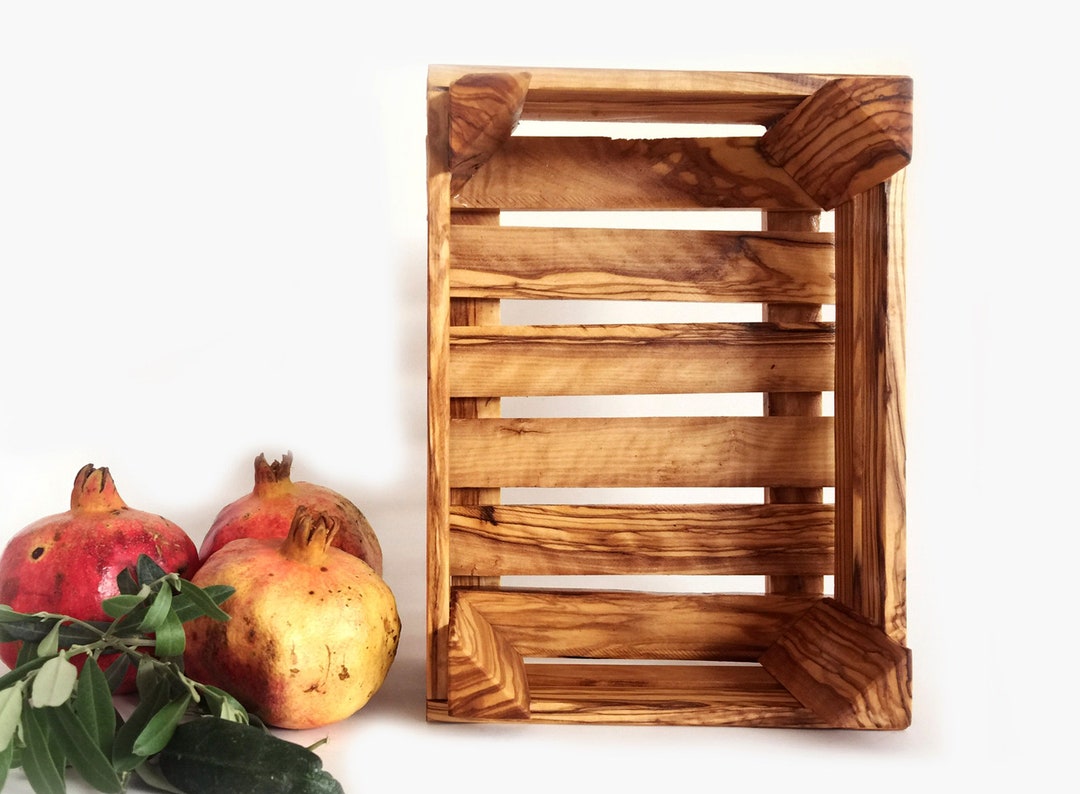 Olive Wood Crate, Olive Wood Basket, Olive Wood Fruit Basket, Olive