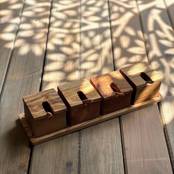 Boîte à épices artisanale en bois d'olivier - fait main et écoresponsa