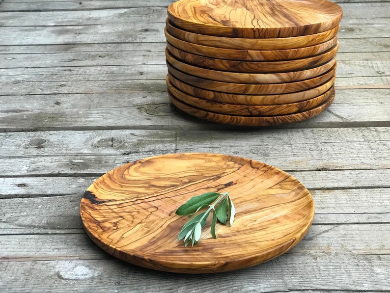 Olive Wood Shallow Serving Plates Wooden Plates for Food Etsy