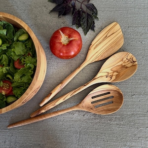 Olive Wood Organic Cutlery, Olive Wood Salad Serving Spoon Set
