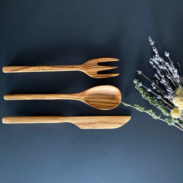 Olive Wood Anti-bacterial Cutlery, Olive Wood Dinner Cutlery