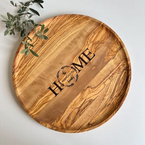 Plateau rond personnalisé en bois d'olivier, plateau à thé pour table basse (35,7 pouces)