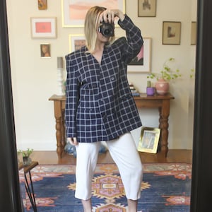 Vintage Oversize Navy Blazer / Vintage Blazer / Vintage Oversize Blazer / Powersuit / Windowpane Blazer / Navy Blue Blazer / Oversize Blazer
