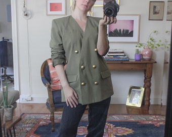 Khaki Blazer / Vintage Khaki Blazer / Vintage Blazer / Oversize Blazer / Oversize Vintage Blazer / Color Blazer / Green Blazer /Gold Buttons