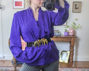 Vintage Blue Violet Paisley Silky Long Sleeve Top / Vintage Violet Top / Vintage Blue Purple Silky Top / Vintage Paisley Top / Silky top