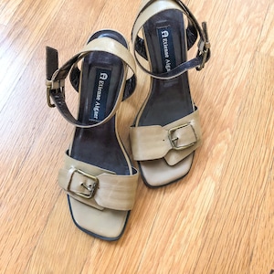 Vintage Buckle Sandals / Vintage Etienne Aiger Heels / Vintage Block Heels / Vintage Beige Heel Sandals / Vintage Buckle Heels / Beige Sanda