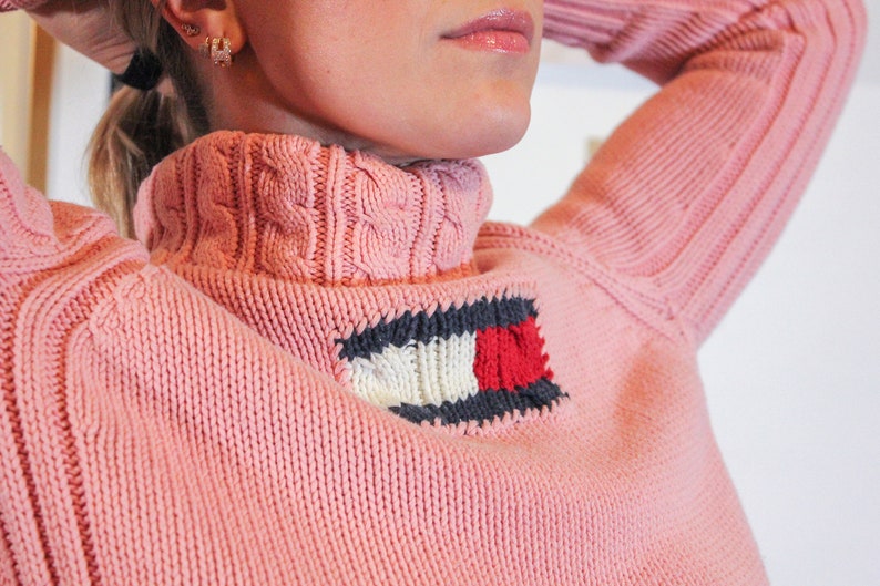 Vintage Tommy Hilfiger / Vintage Sweater / Vintage Turtle Neck / Tommy Hilfiger Sweater / Hand Knit Sweater / Custom Sweater / Logo Sweater image 3