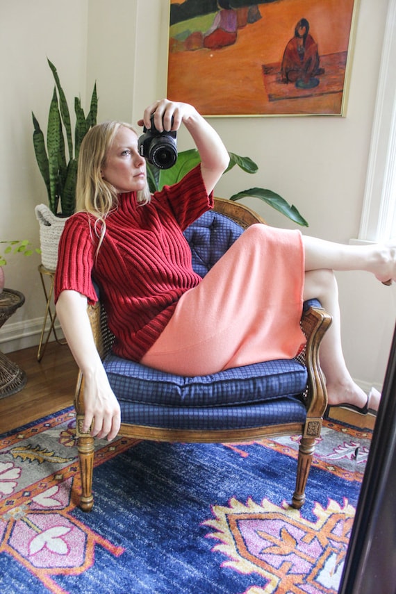 Vintage Peach Sweater Midi Skirt / Vintage Midi S… - image 1