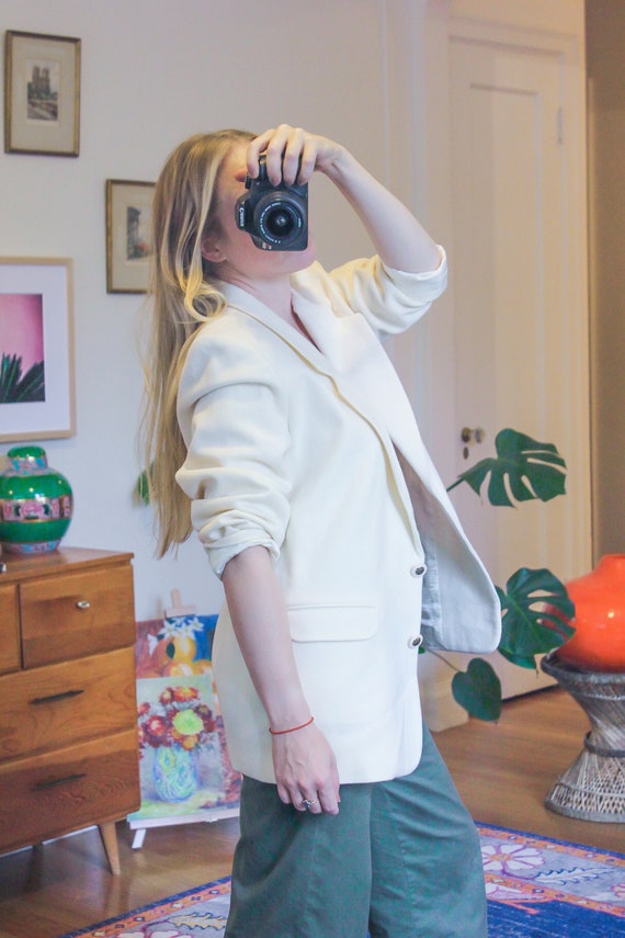 Vintage White Wool Blazer / White Vintage Blazer /