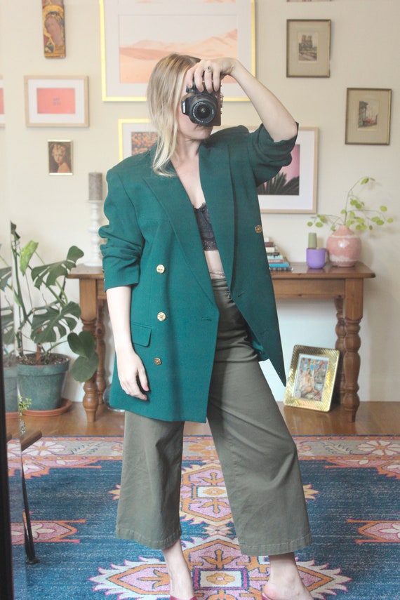 Vintage Emerald Green Blazer / Oversize Blazer / V