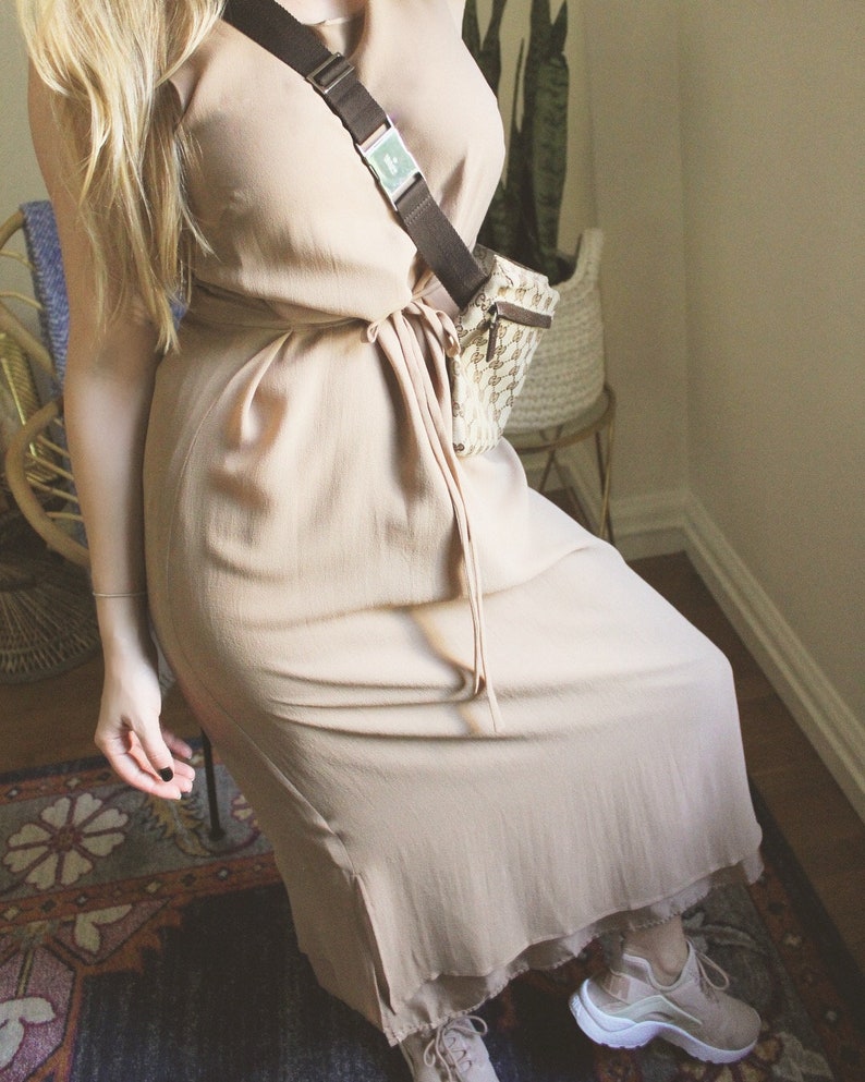 Beige Silk Dress / 100% Silk / Vintage Dress / Vintage Silk Dress / Vintage Summer Dress / Vintage Petite Dress / Tank Dress image 1