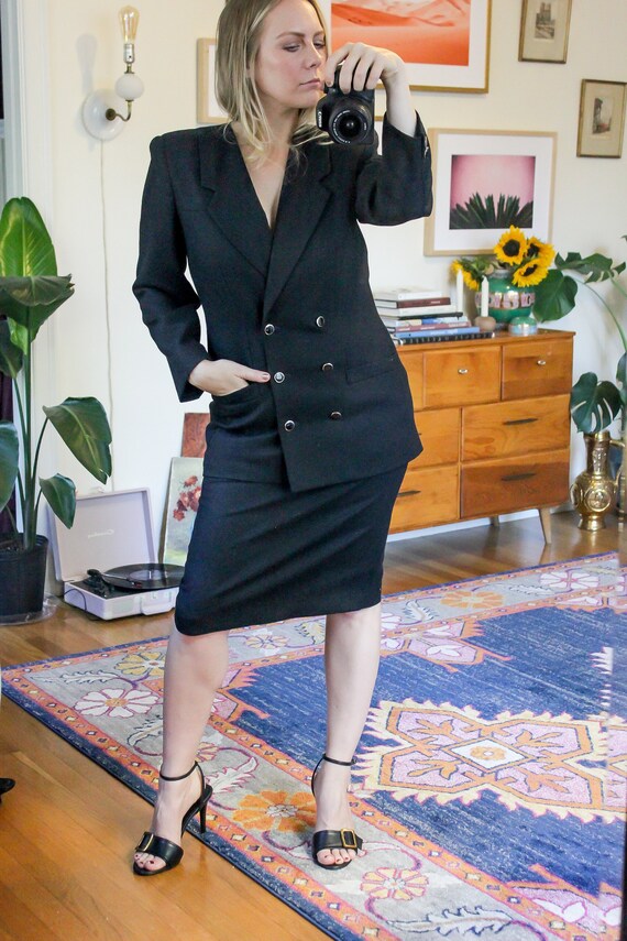 Vintage Black Wool Skirt Suit / Black Wool Blazer… - image 3